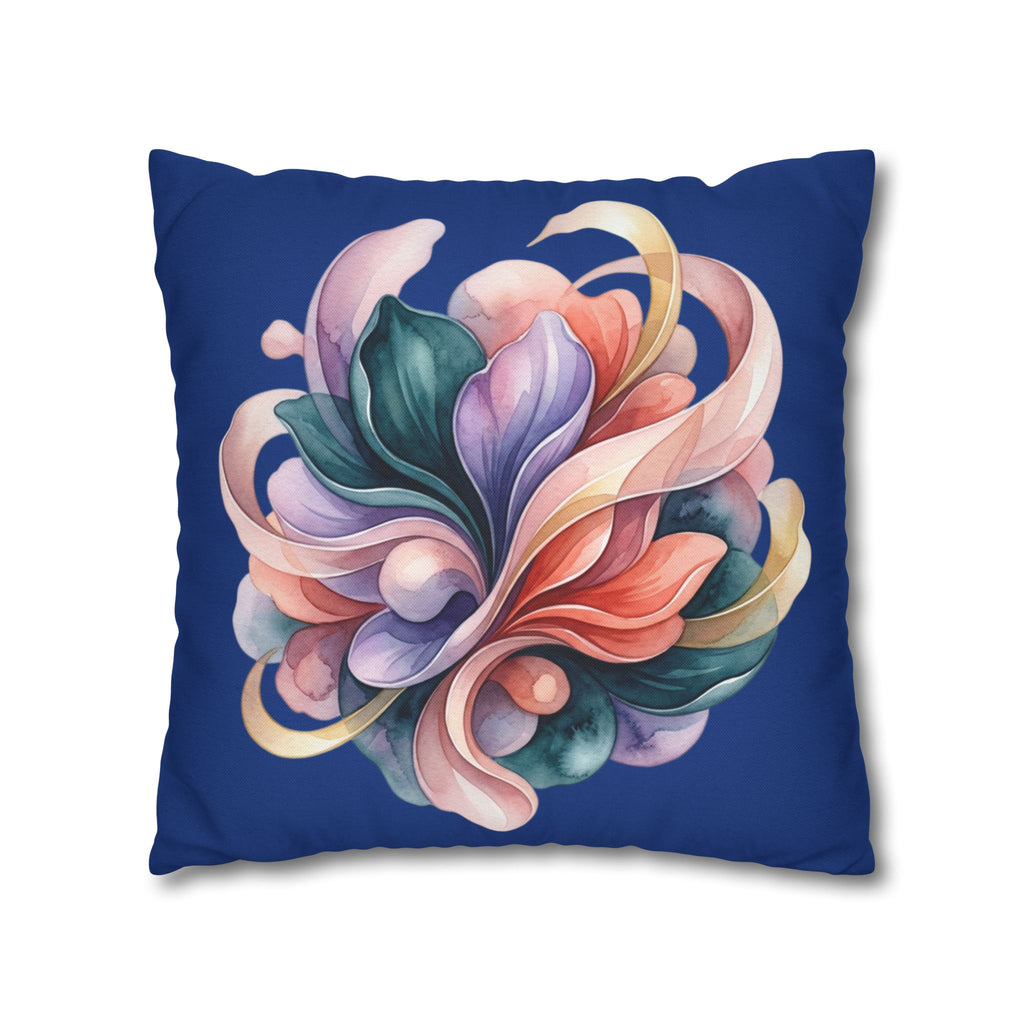 Floral Swirl Decorative Pillowcase — Vibrant Abstract Blossom on Navy
