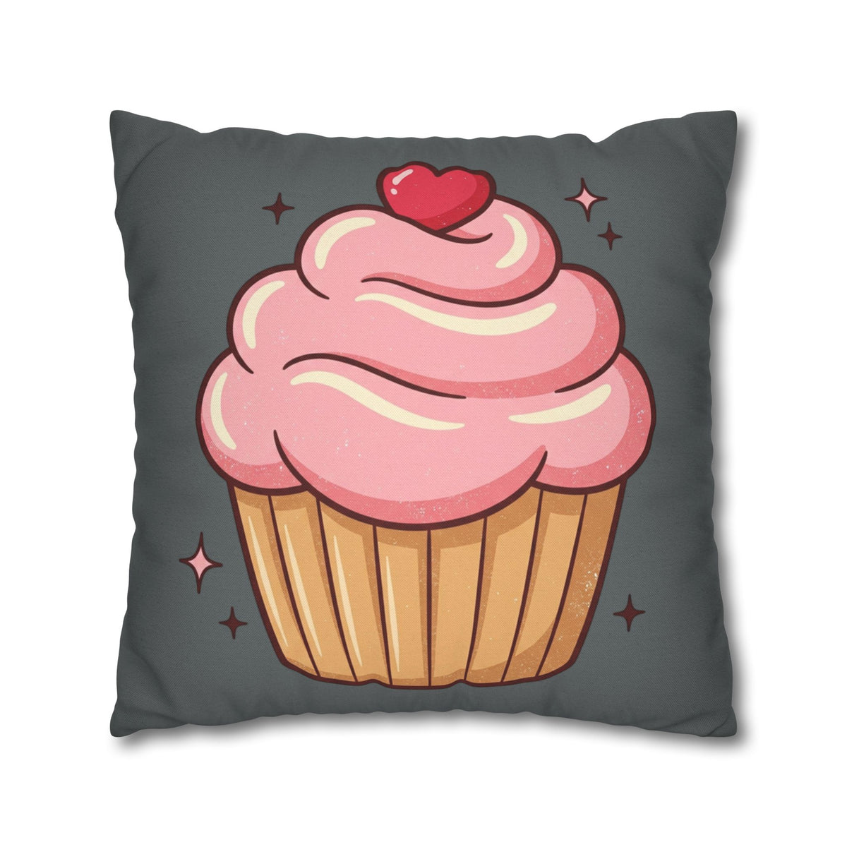 Pink Cup Cake Spun Polyester Square Pillowcase- Dark Grey