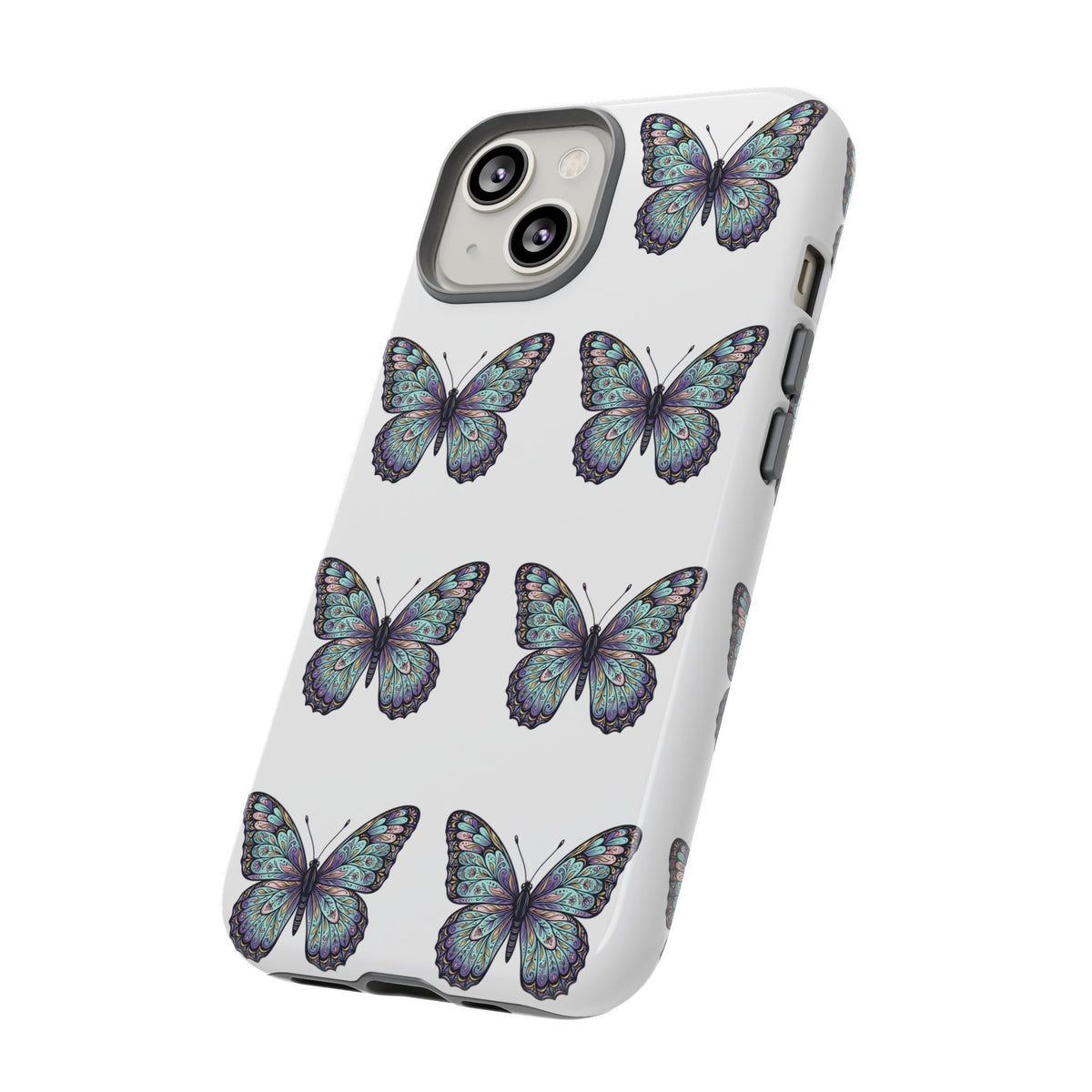 Butterfly Pattern Tough Phone Case — Vintage Teal Floral Protective Cover