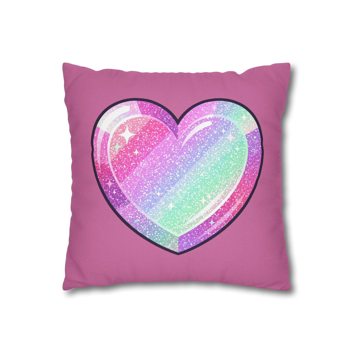Pastel Glitter Heart Pillowcase Spun Polyester Square Pillowcase- Light Pink