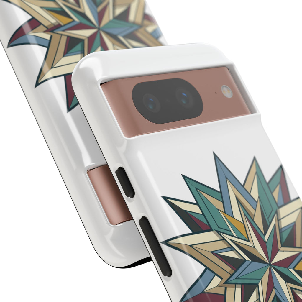 Geometric Star Phone Case — Teal & Earthtone Mandala Design