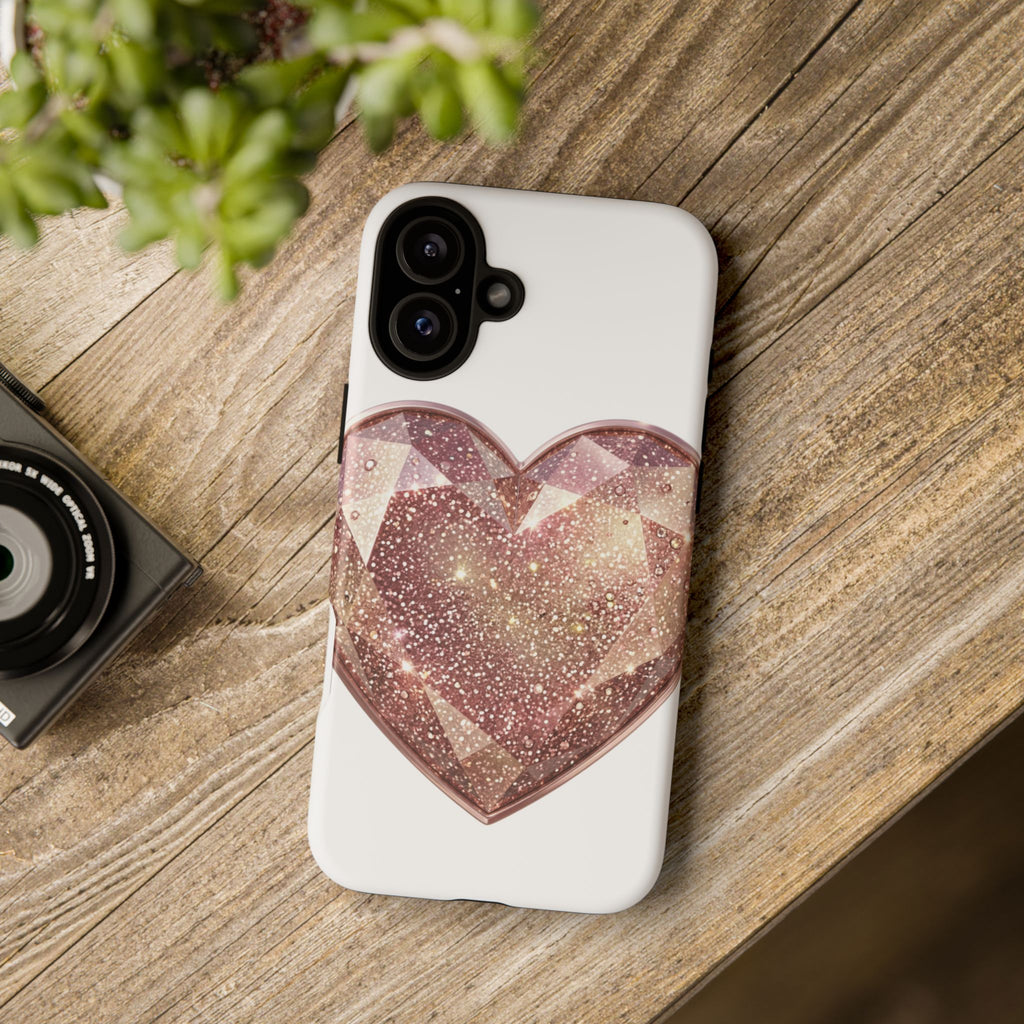 Rose Gold Glitter Crystal Heart Phone Case