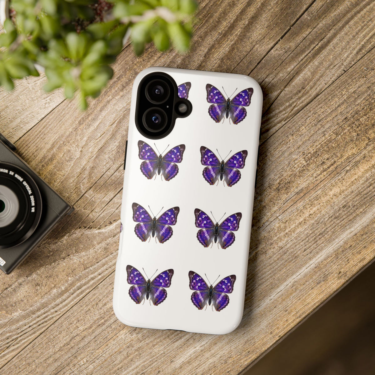 Purple Butterfly Tough Phone Case — Durable Protective iPhone Case with Repeating Butterfly Pattern