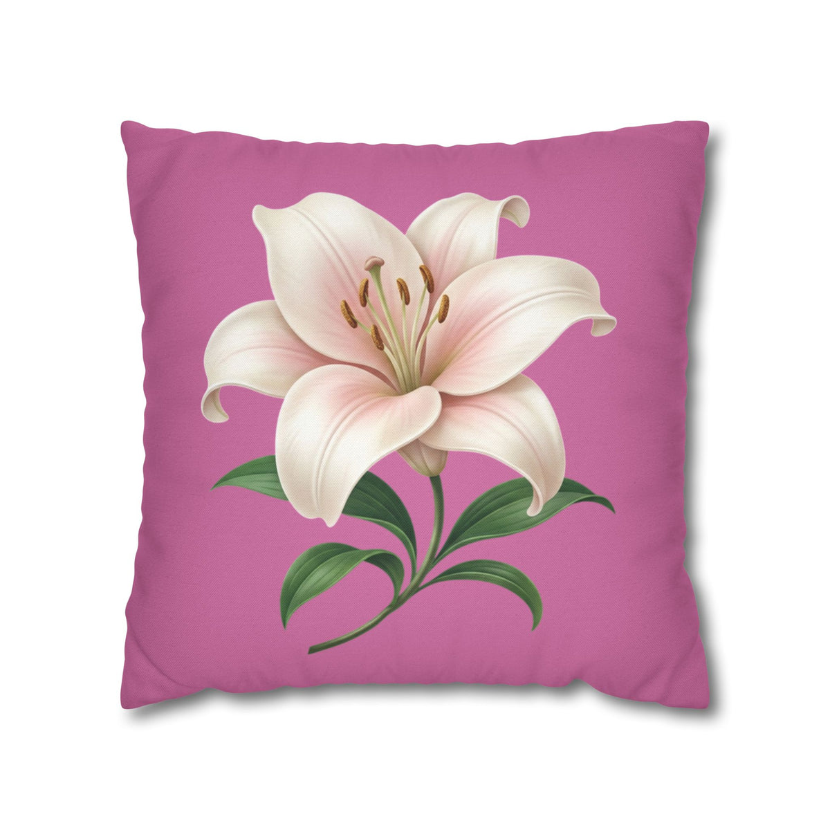 Pink Lily Decorative Pillow Cover — Floral Square Throw Pillowcase