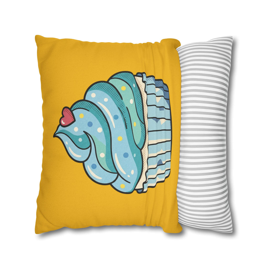 Cute Blue Cupcake Decorative Pillowcase — Whimsical Dessert Accent for Kids’ Rooms & Bakeries- Yellow
