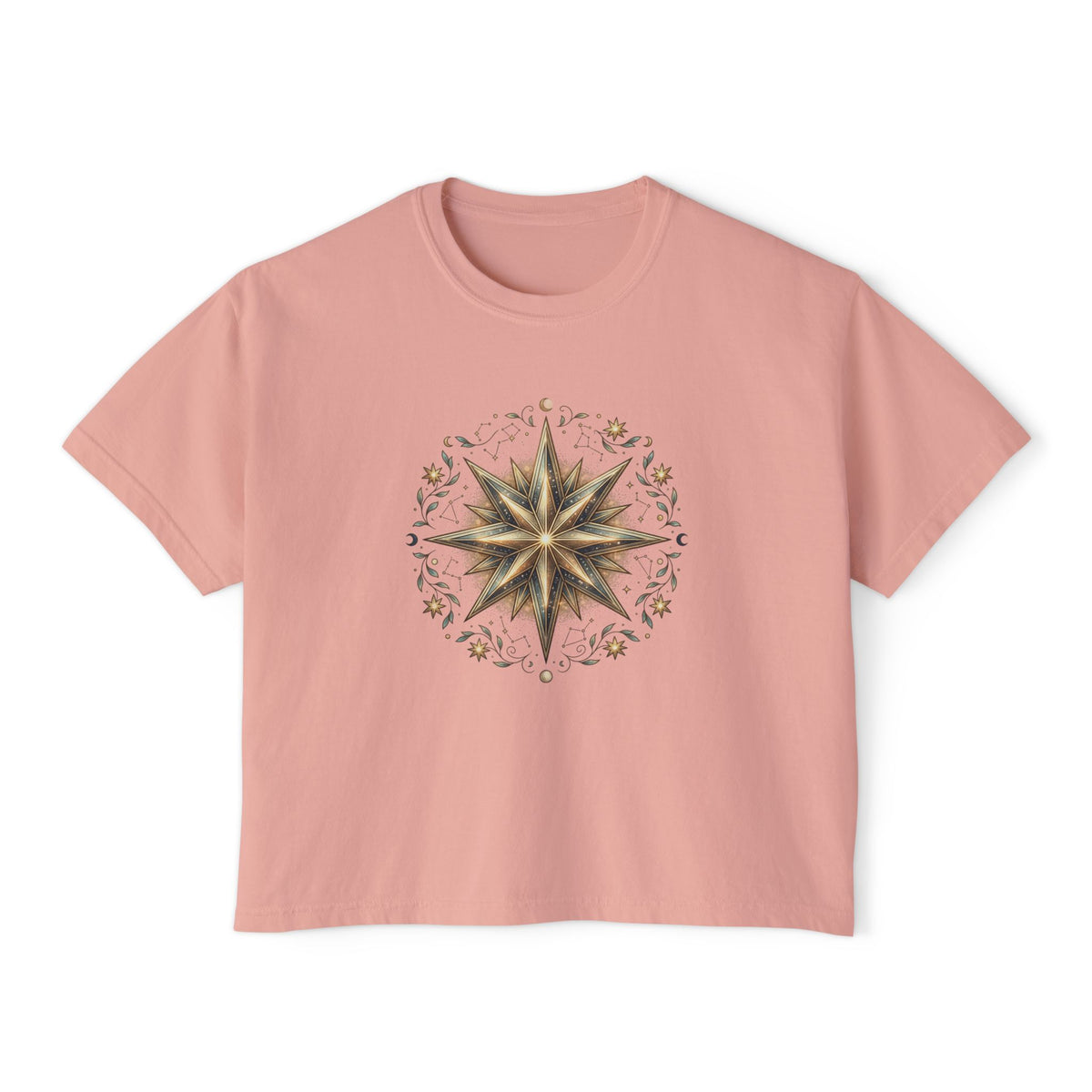 Starburst Floral Boxy Tee — Women's Boho Graphic Crop T-Shirt