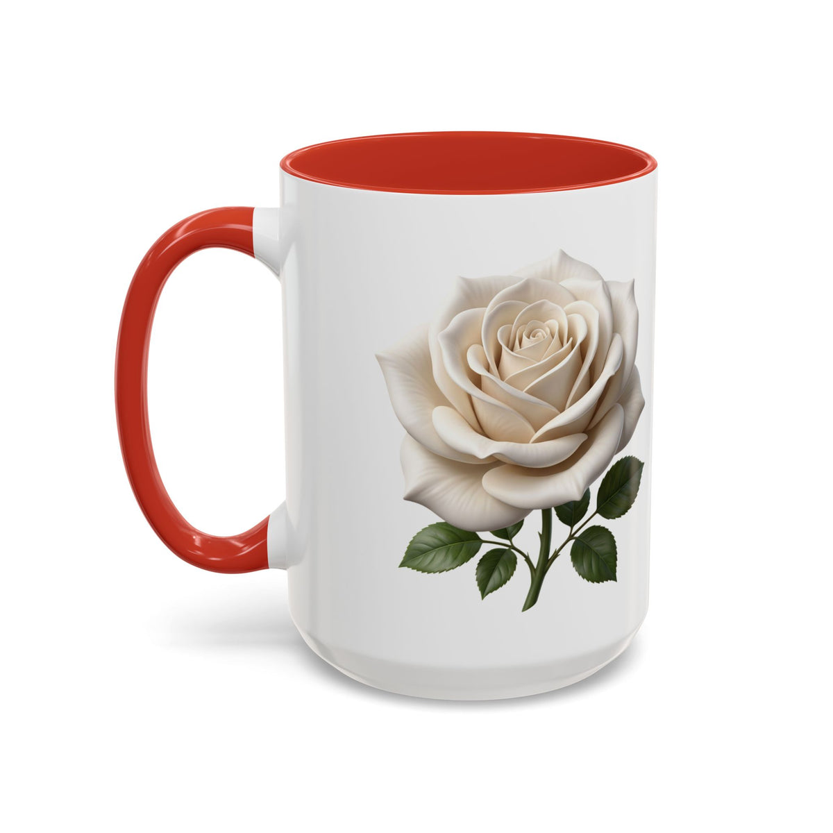 White Rose Accent Coffee Mug — Elegant Floral 11/15oz Ceramic
