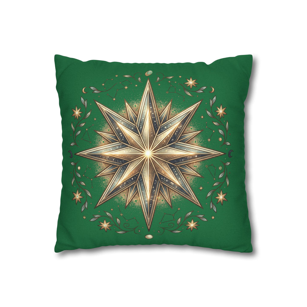 Start Print Dark Green Spun Polyester Square Pillowcase