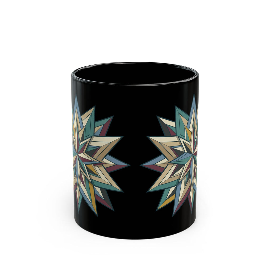 Geometric Starburst Black Ceramic Mug — 11oz & 15oz