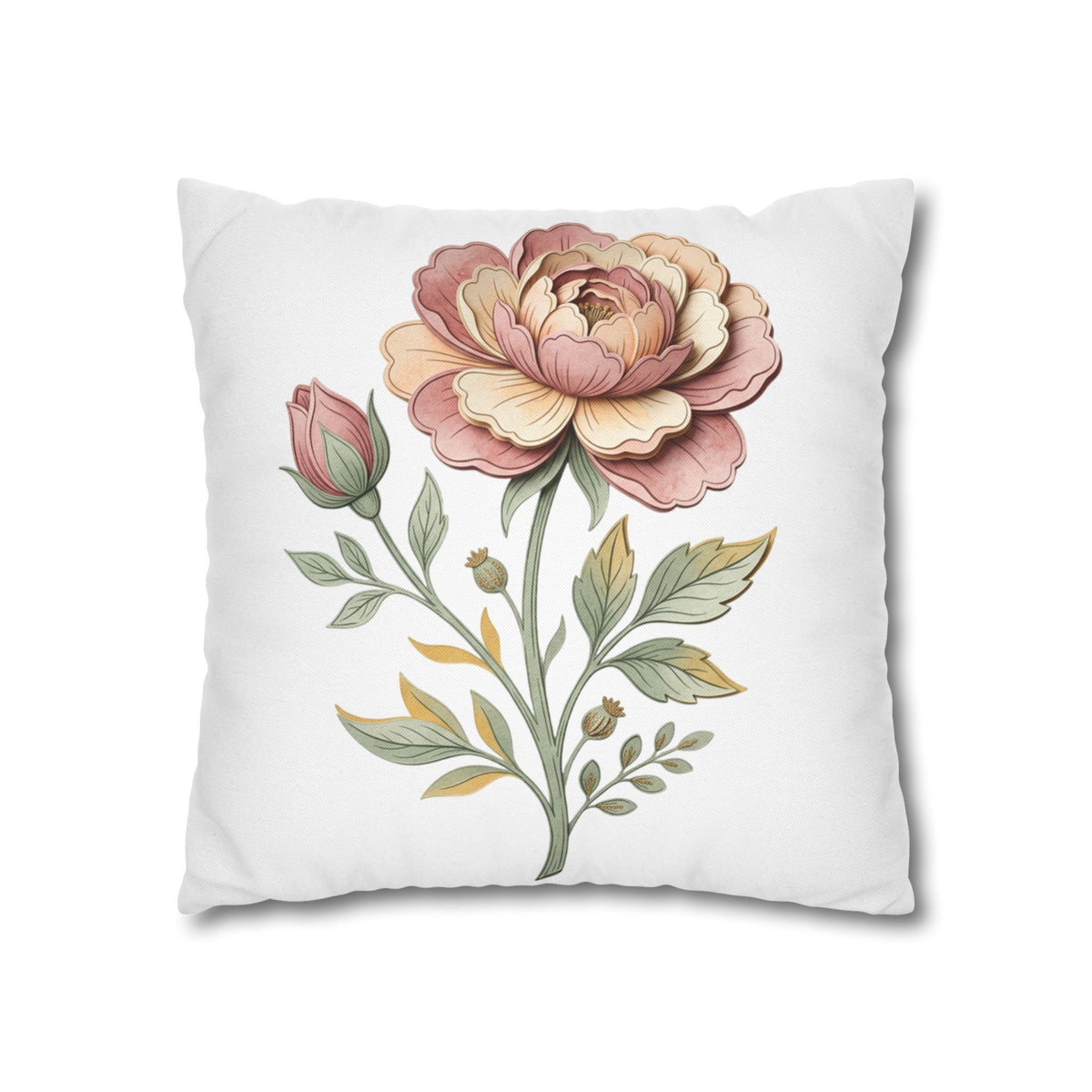 Floral Rose Spun Polyester Square Pillowcase