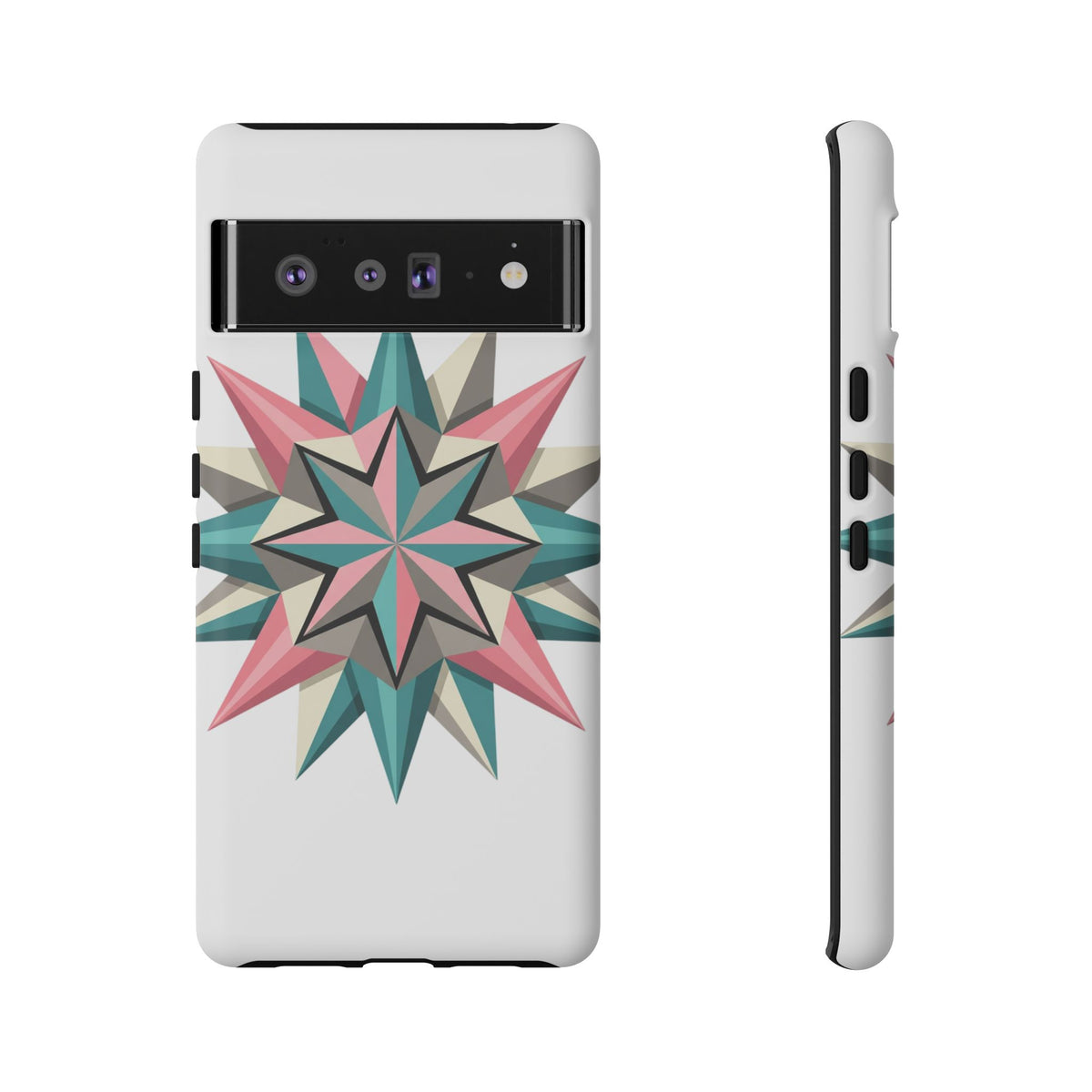 Geometric Star Tough Phone Case – Pink Teal Compass Design