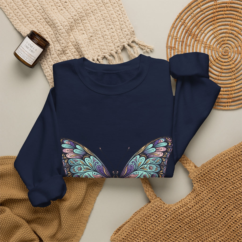 Butterfly Crewneck Sweatshirt – Teal Purple Watercolor Wing Design