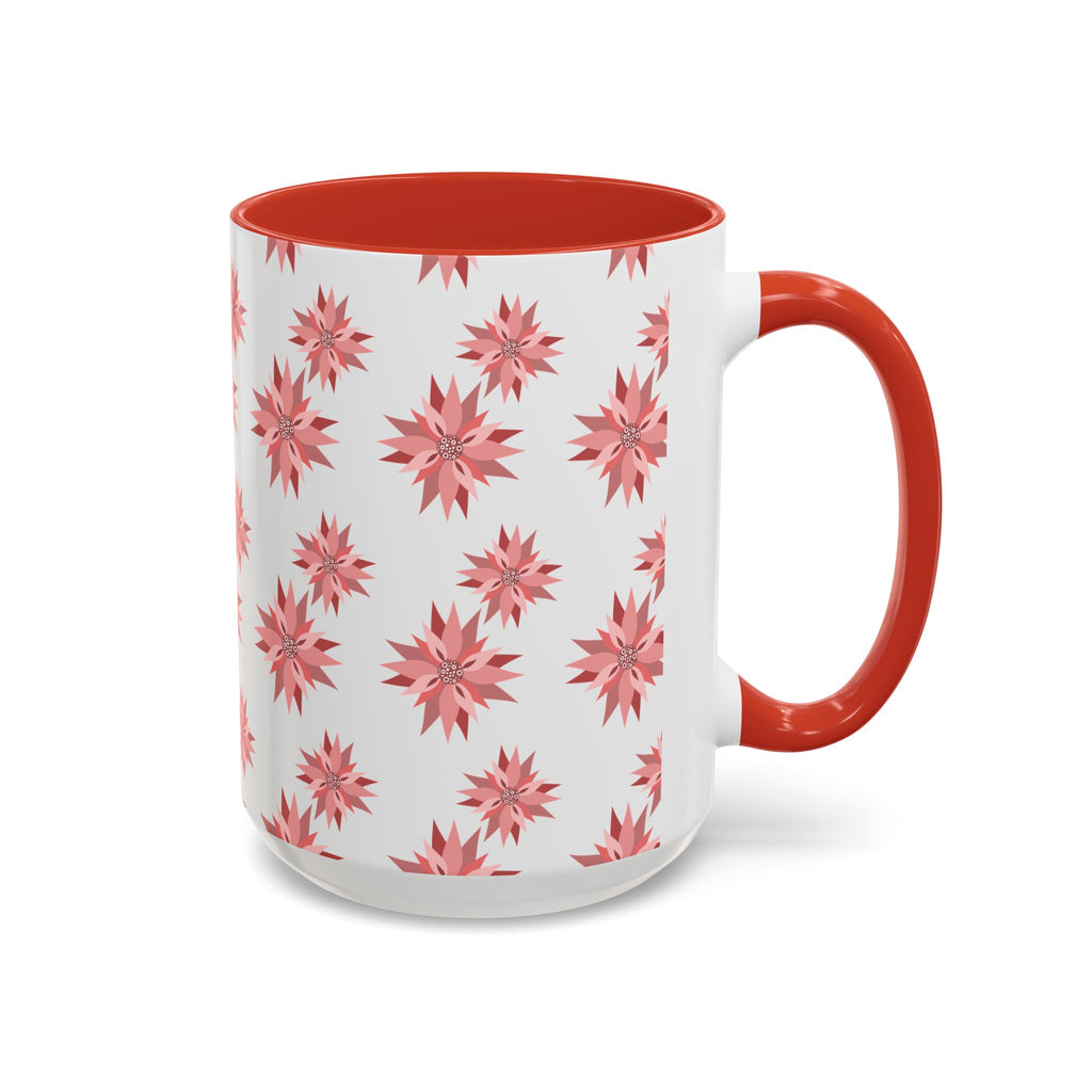 Pink Geometric Floral Accent Coffee Mug — 11/15oz