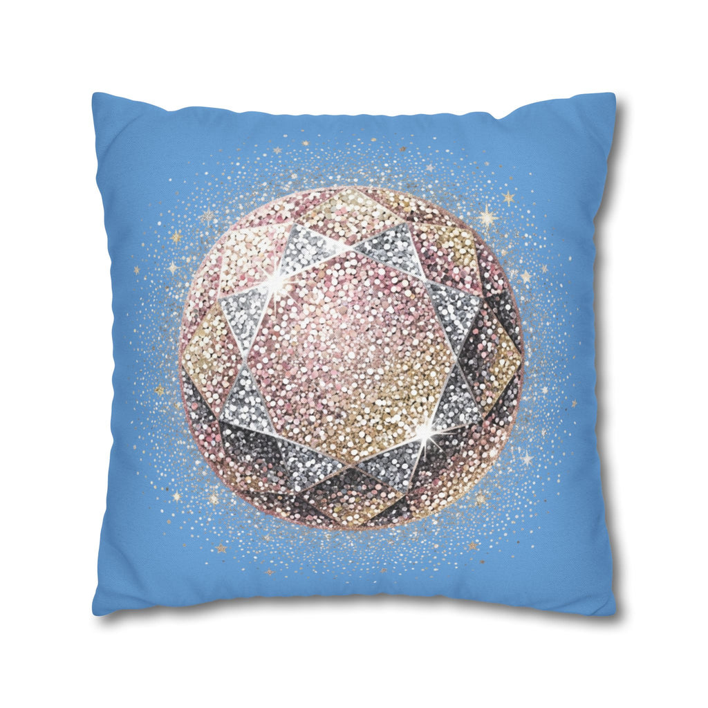 Glittery Light Blue Spun Polyester Square Pillowcase