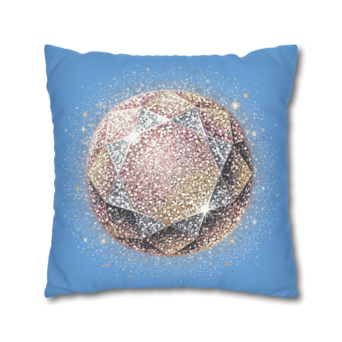 Glittery Light Blue Spun Polyester Square Pillowcase