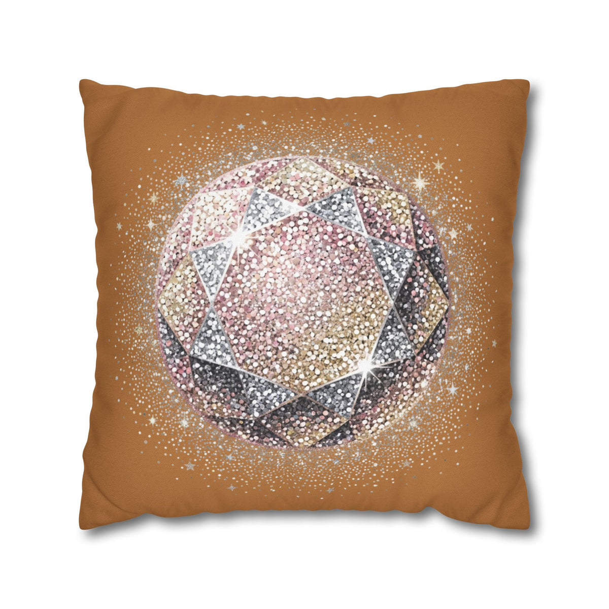 Glittery Light Brown Spun Polyester Square Pillowcase