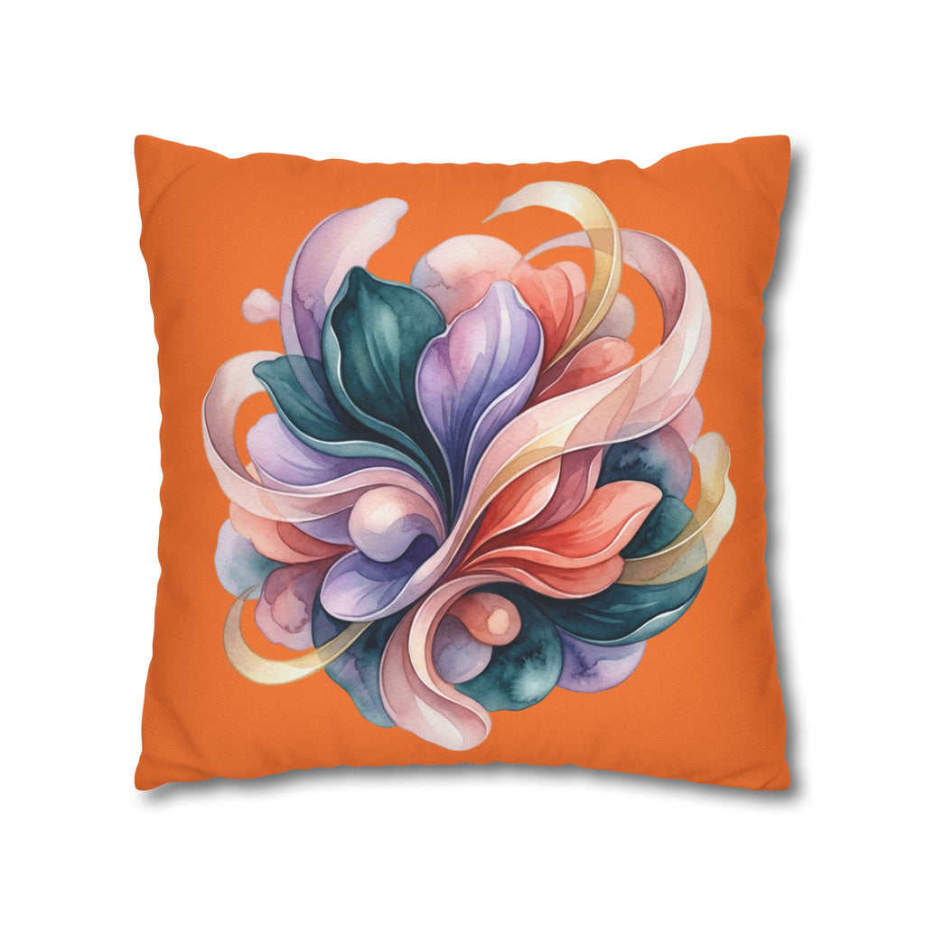 Abstract Floral Throw Pillowcase — Colorful Swirl Design on Orange