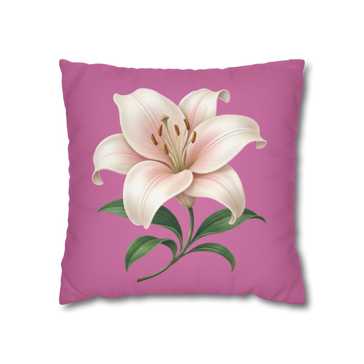 Pink Lily Decorative Pillow Cover — Floral Square Throw Pillowcase