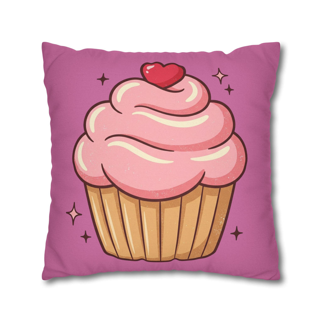 Pink Cupcake Spun Polyester Square Pillowcase- Light Pink