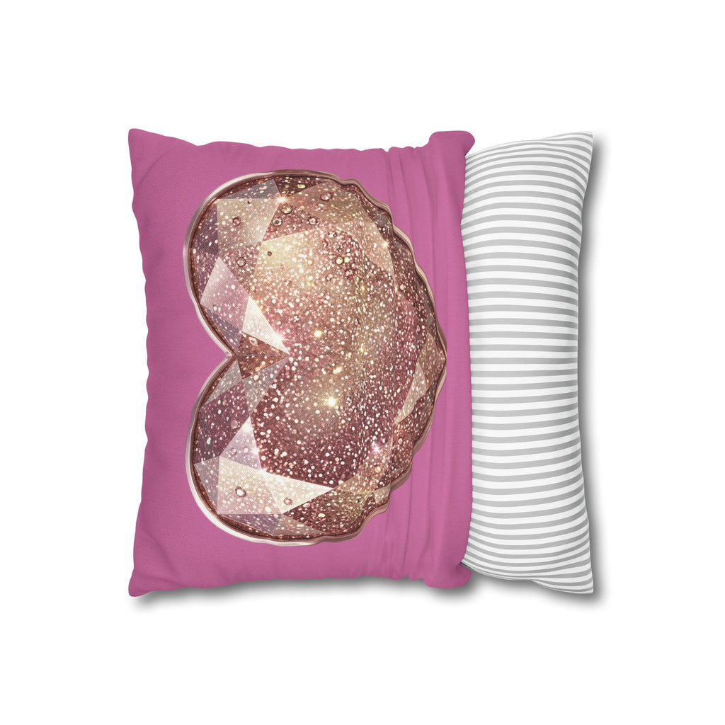Glitter Rose Gold Heart Pillowcase — Pink Decorative Throw Pillow- Light Pink