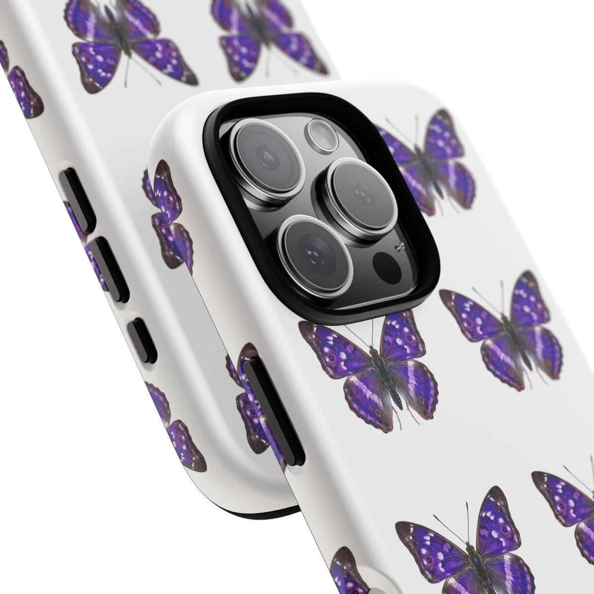 Purple Butterfly Tough Phone Case — Durable Protective iPhone Case with Repeating Butterfly Pattern
