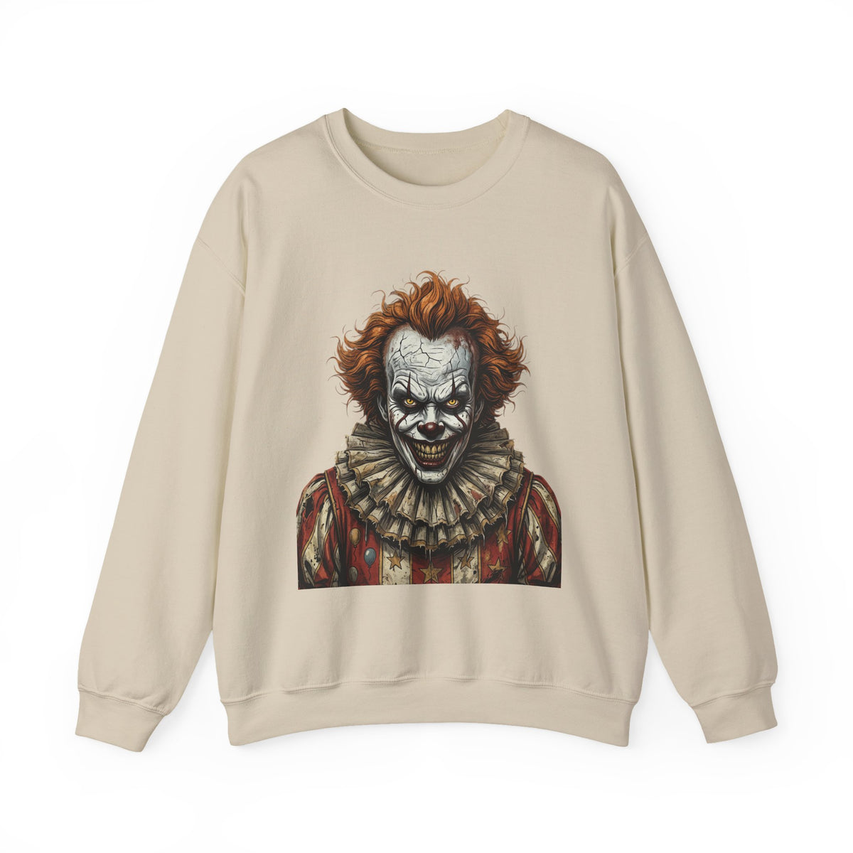 Creepy Clown Crewneck Sweatshirt – Horror Movie Inspired Graphic