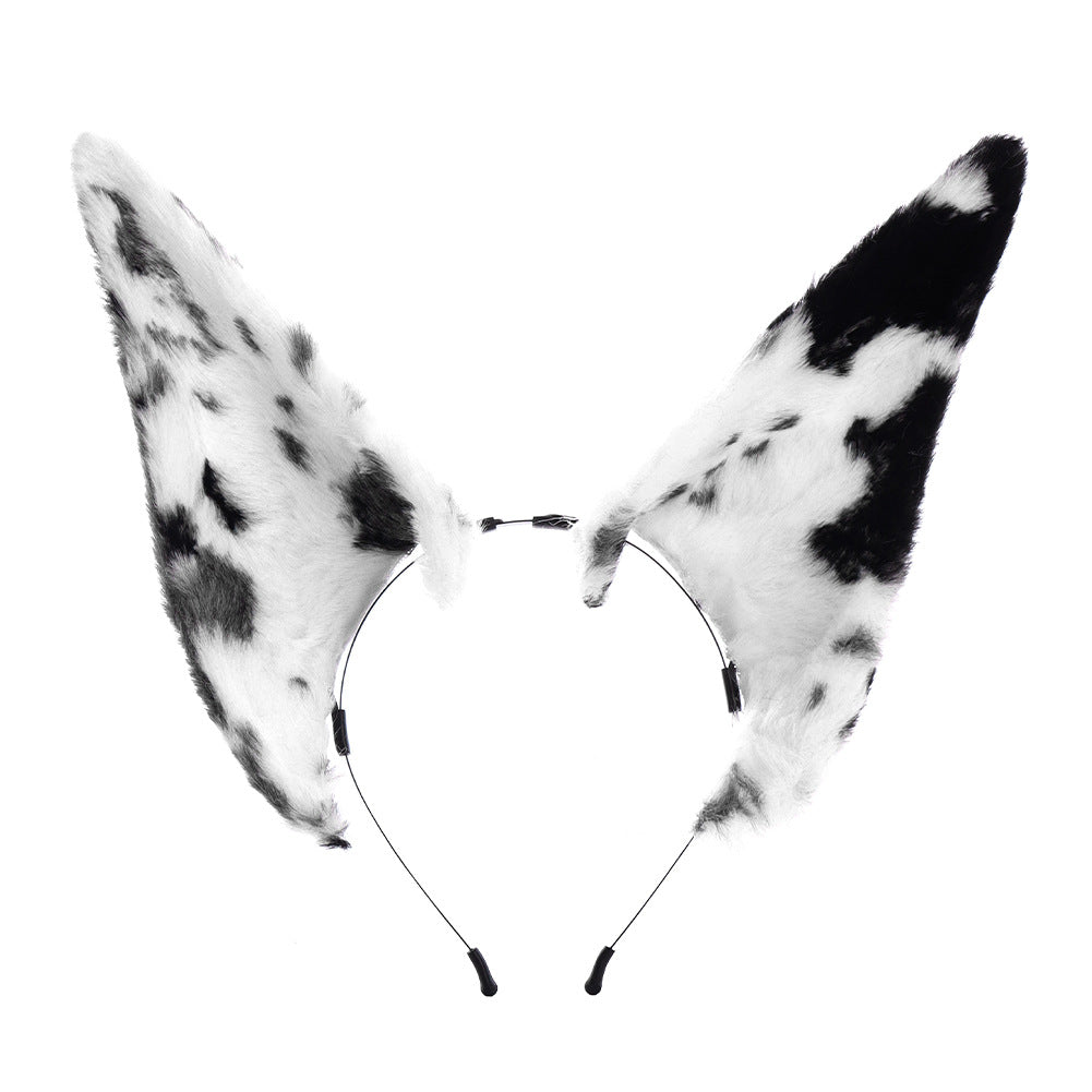 Halloween Realistic Doberman Ear Headband Cosplay Pointed Ears Irregular Spotted Wolf Dog Animal Ears Headpiece for Comic Con