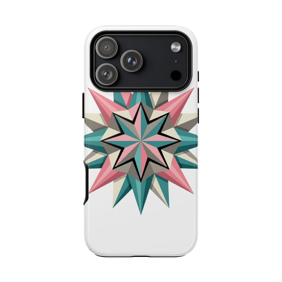 Geometric Star Tough Phone Case – Pink Teal Compass Design