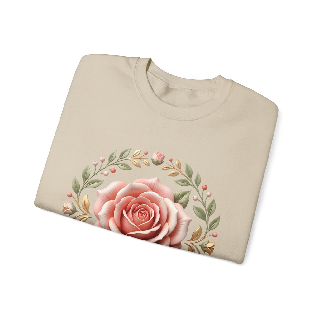 Rose Wreath Crewneck Sweatshirt — Vintage Floral Rose Pullover