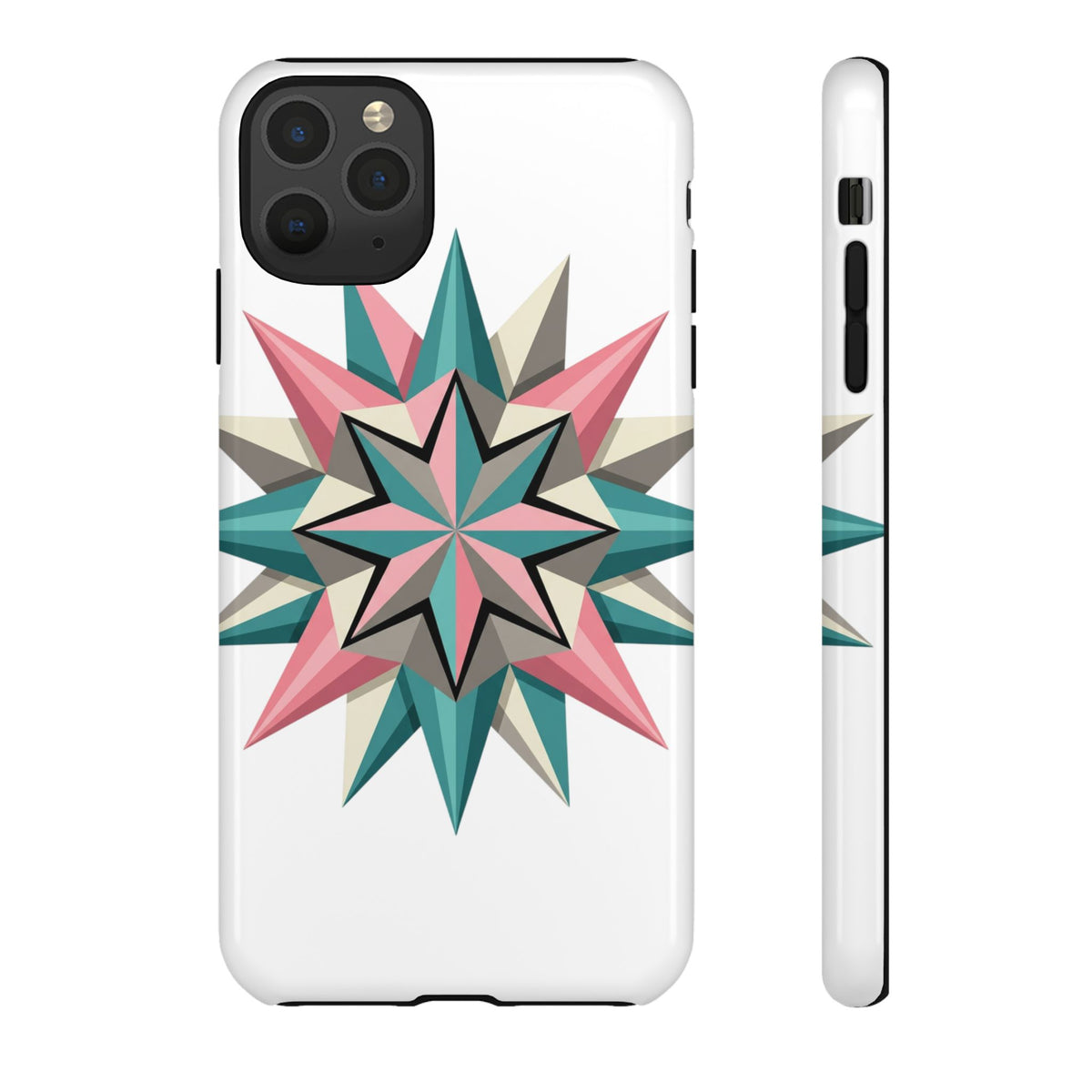 Geometric Star Tough Phone Case – Pink Teal Compass Design
