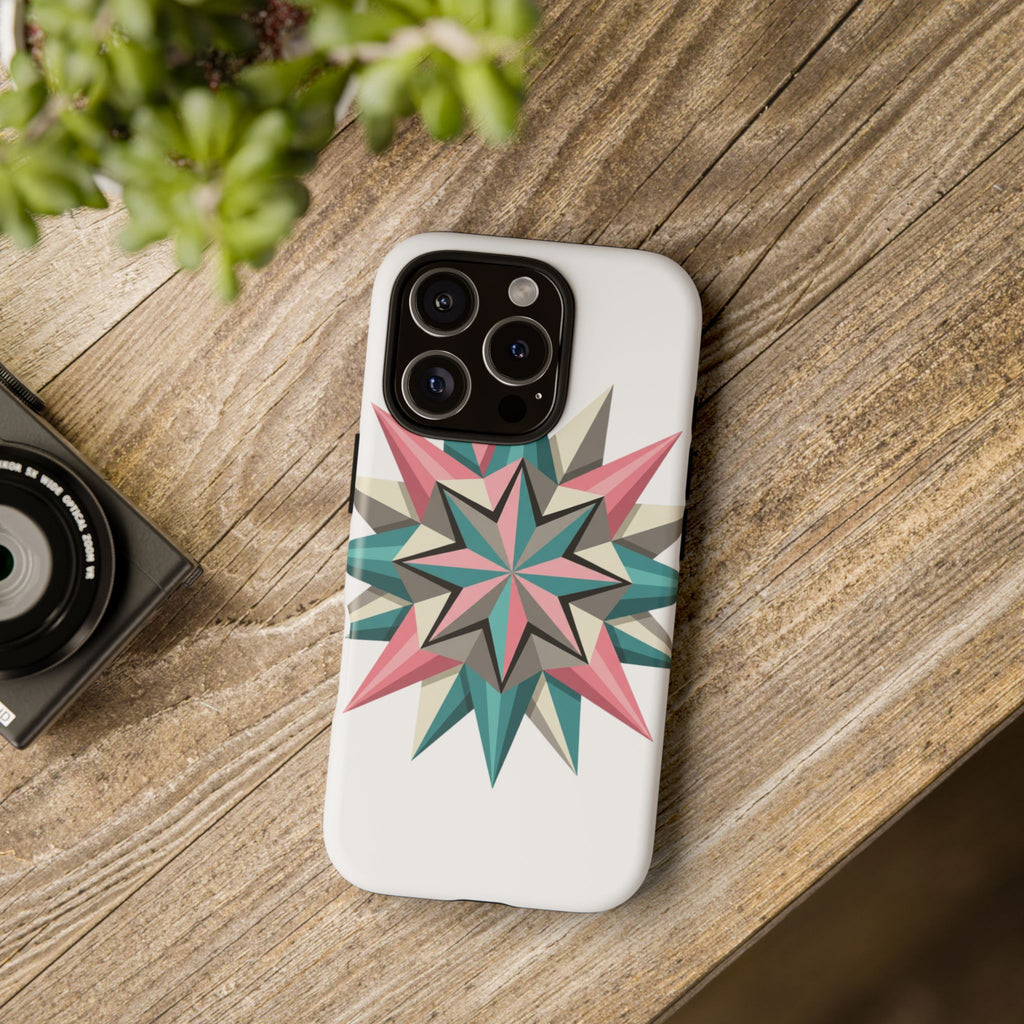 Geometric Star Tough Phone Case – Pink Teal Compass Design