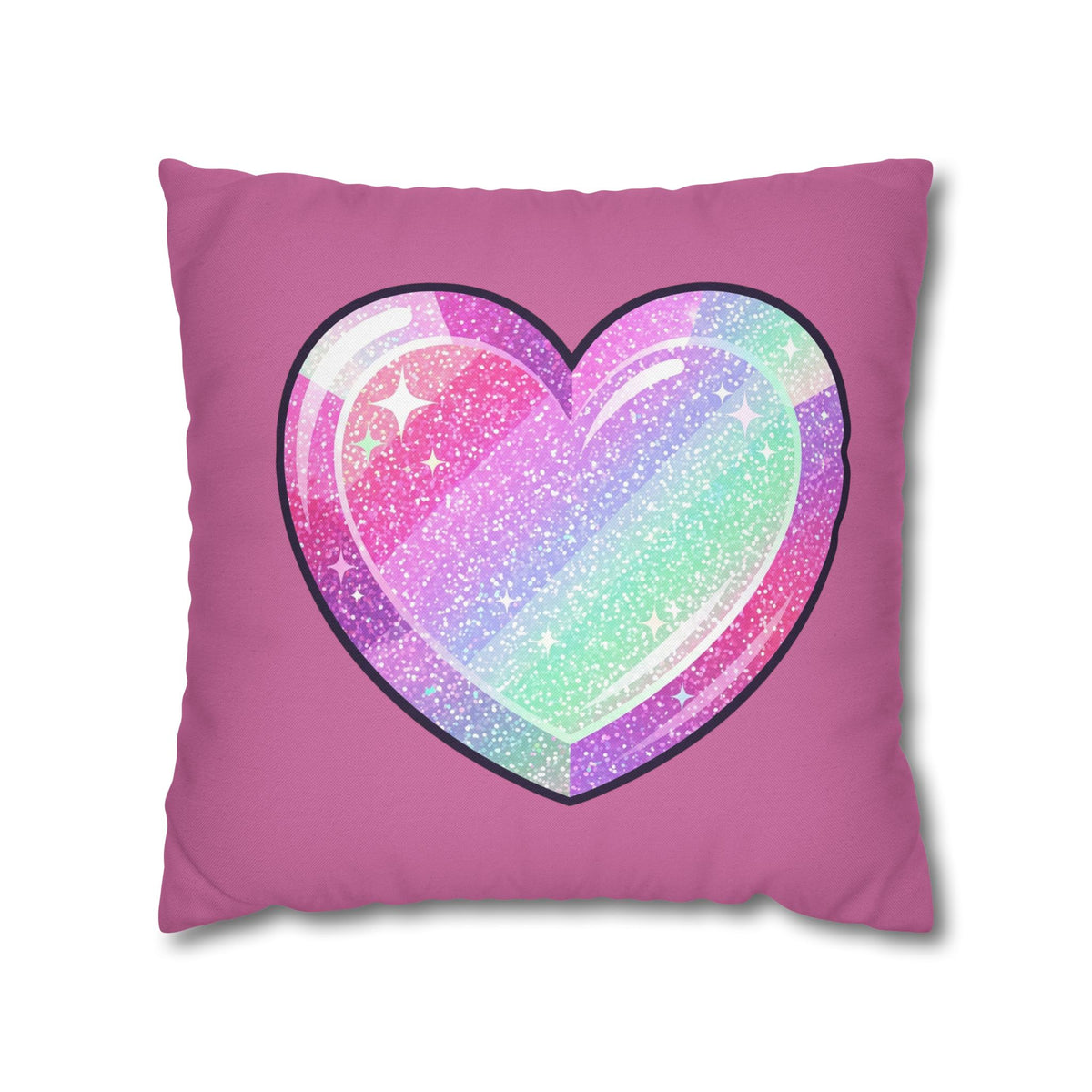 Pastel Glitter Heart Pillowcase Spun Polyester Square Pillowcase- Light Pink