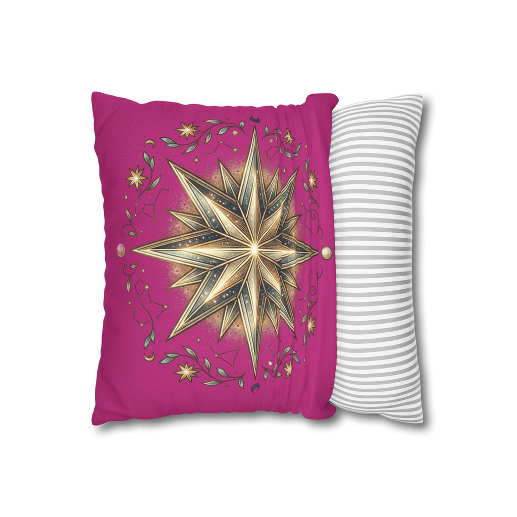 Star Print Magenta Spun Polyester Square Pillowcase