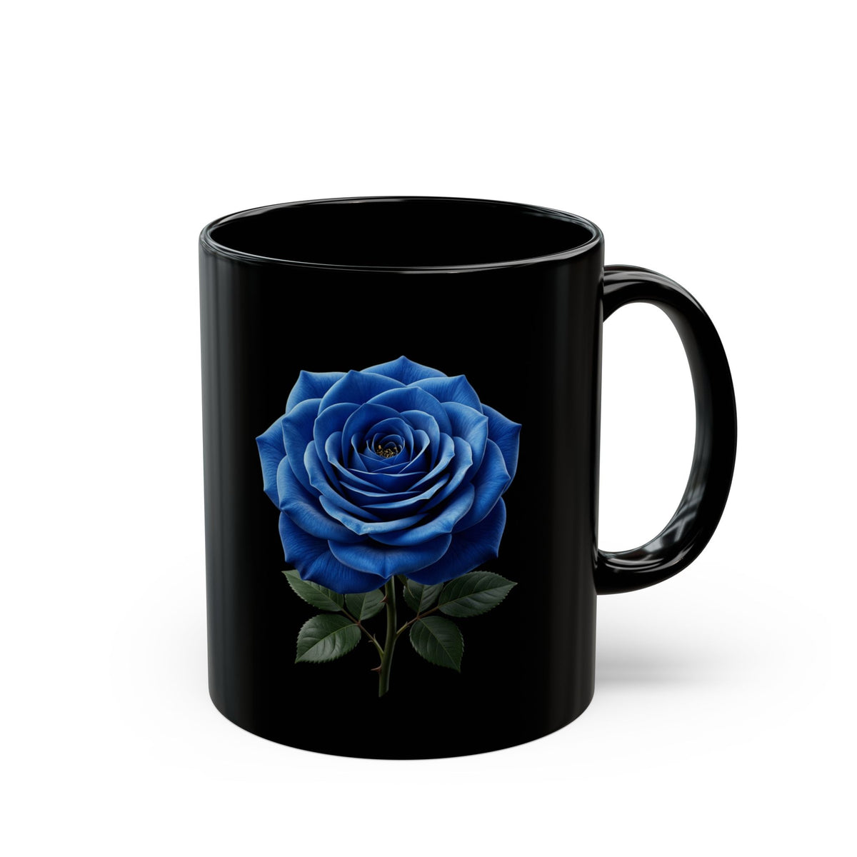 Blue Rose Black Mug — Elegant Floral Coffee Cup (11oz/15oz)