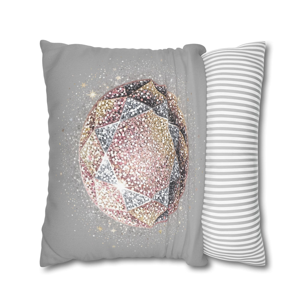 Glittery Light Grey Spun Polyester Square Pillowcase