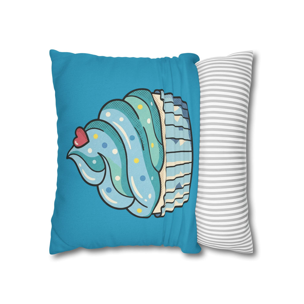 Cupcake Throw Pillow — Cute Blue Dessert Decorative Cushion for Kids & Bakery Lovers- Turquoise