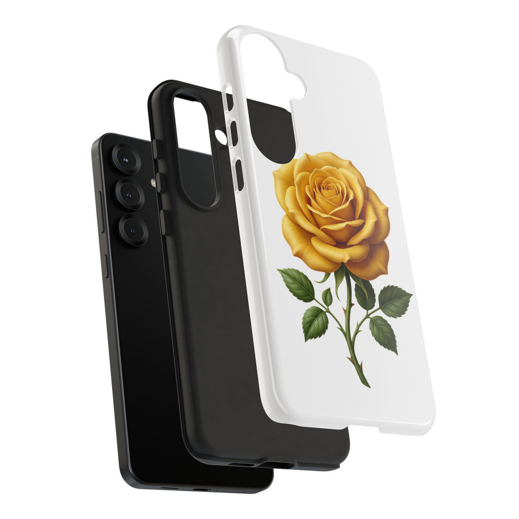 Yellow Rose Phone Case — Vintage Floral Tough Protective Cover