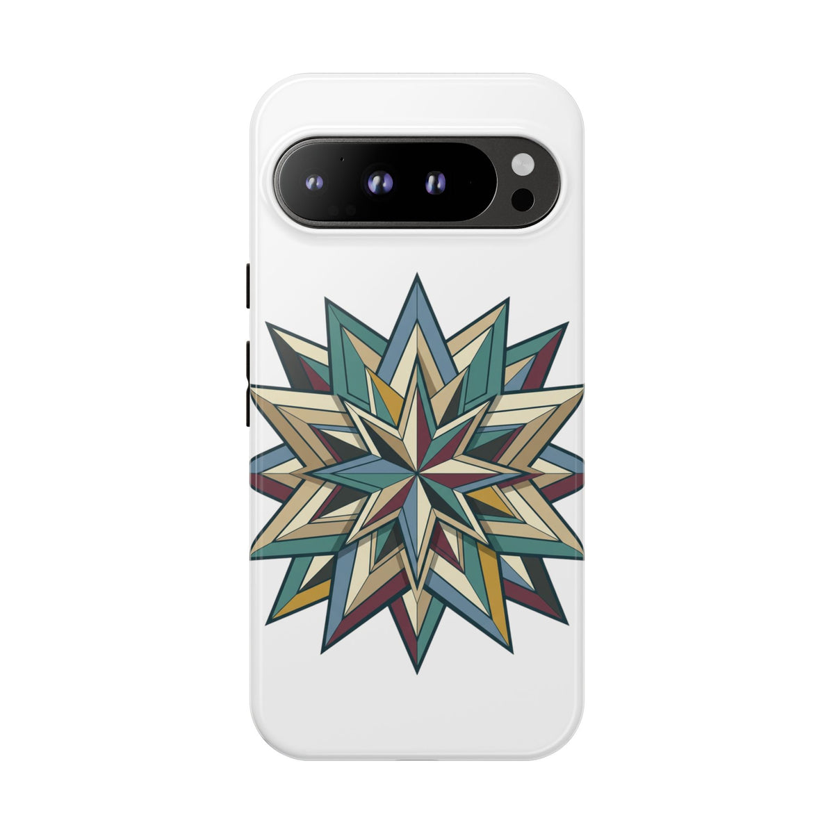 Geometric Star Phone Case — Teal & Earthtone Mandala Design