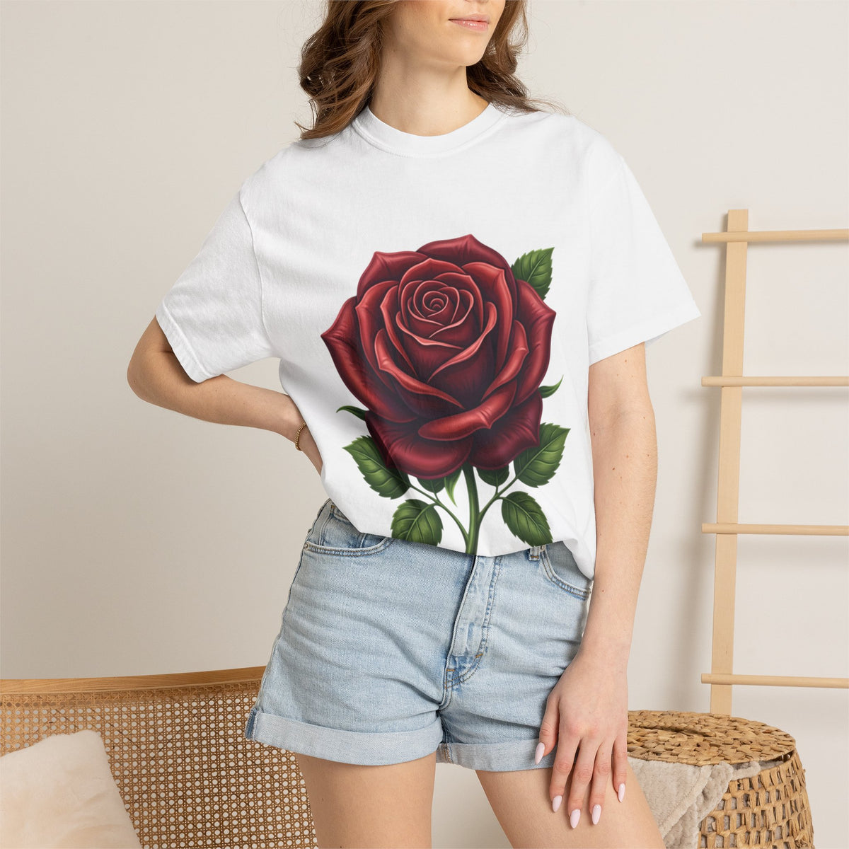 Rose Graphic T‑Shirt — Large Red Rose Floral Tee