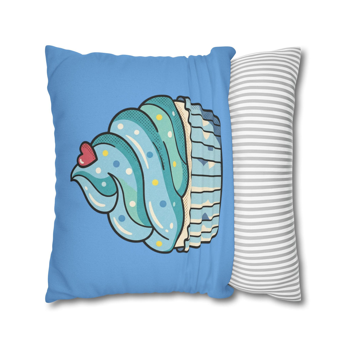 Blue Cupcake Throw Pillowcase — Cute Dessert Decorative Cushion Cover- Light Blue