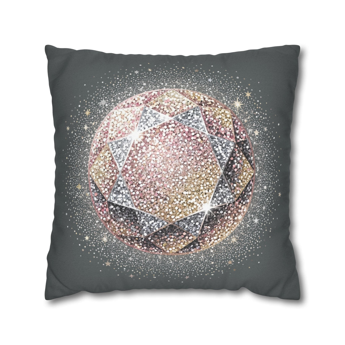 Glittery Dark Grey Spun Polyester Square Pillowcase