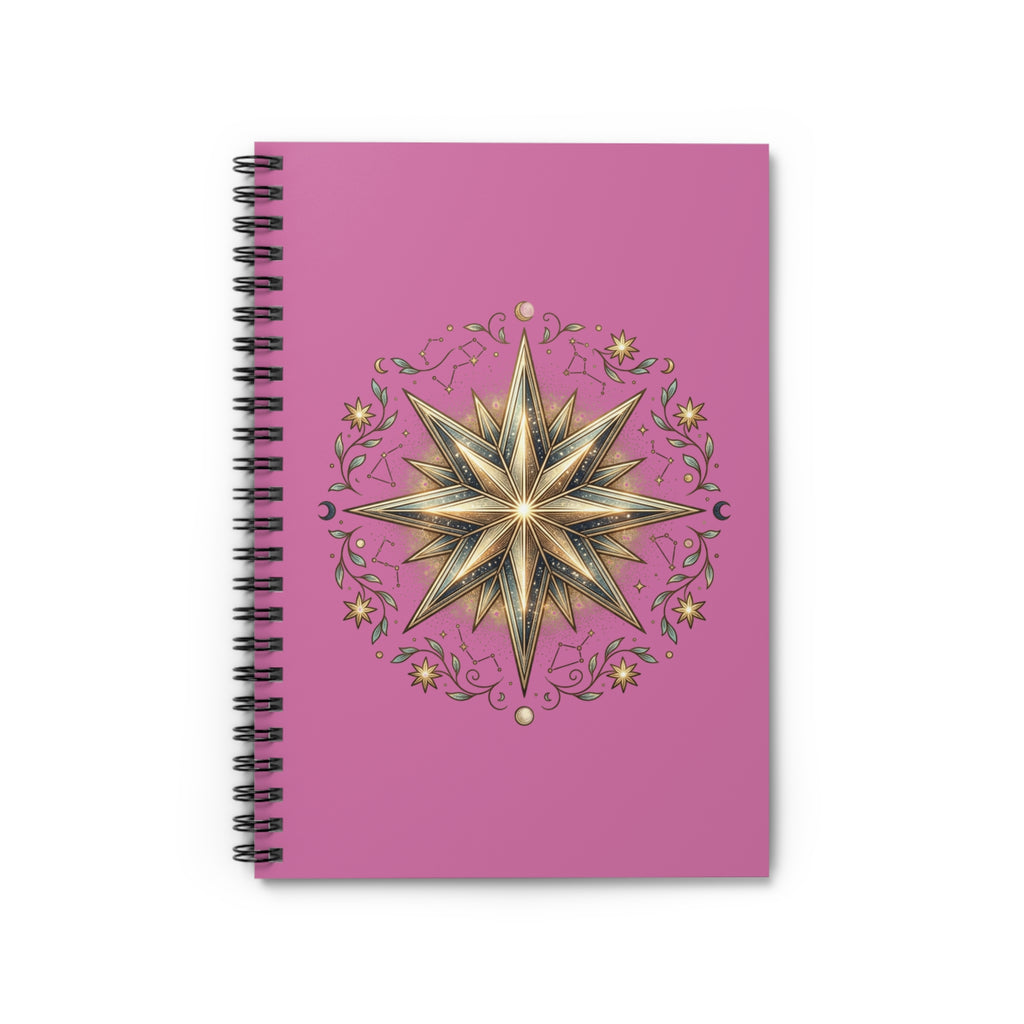 Star Print Spiral Notebook - Ruled Line- Light Pink