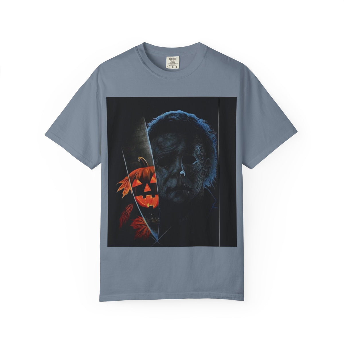 T-Shirt — Halloween Split-Face Pumpkin & Michael Myers Horror Graphic