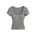 Slim Fit Round Neck Candy Color Short Sleeve T-Shirt with Padded Cups