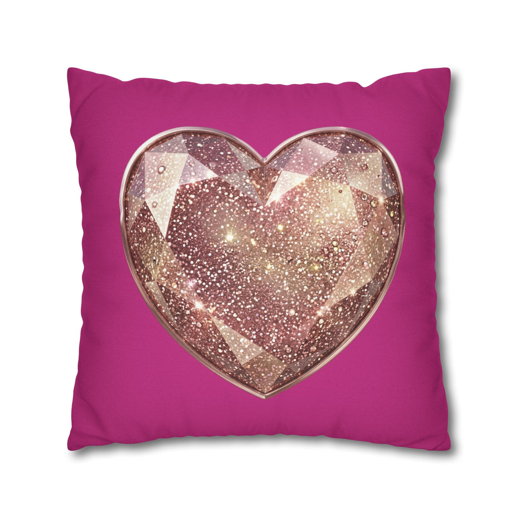 Sparkling Rose Gold Heart Throw Pillowcase- Magenta