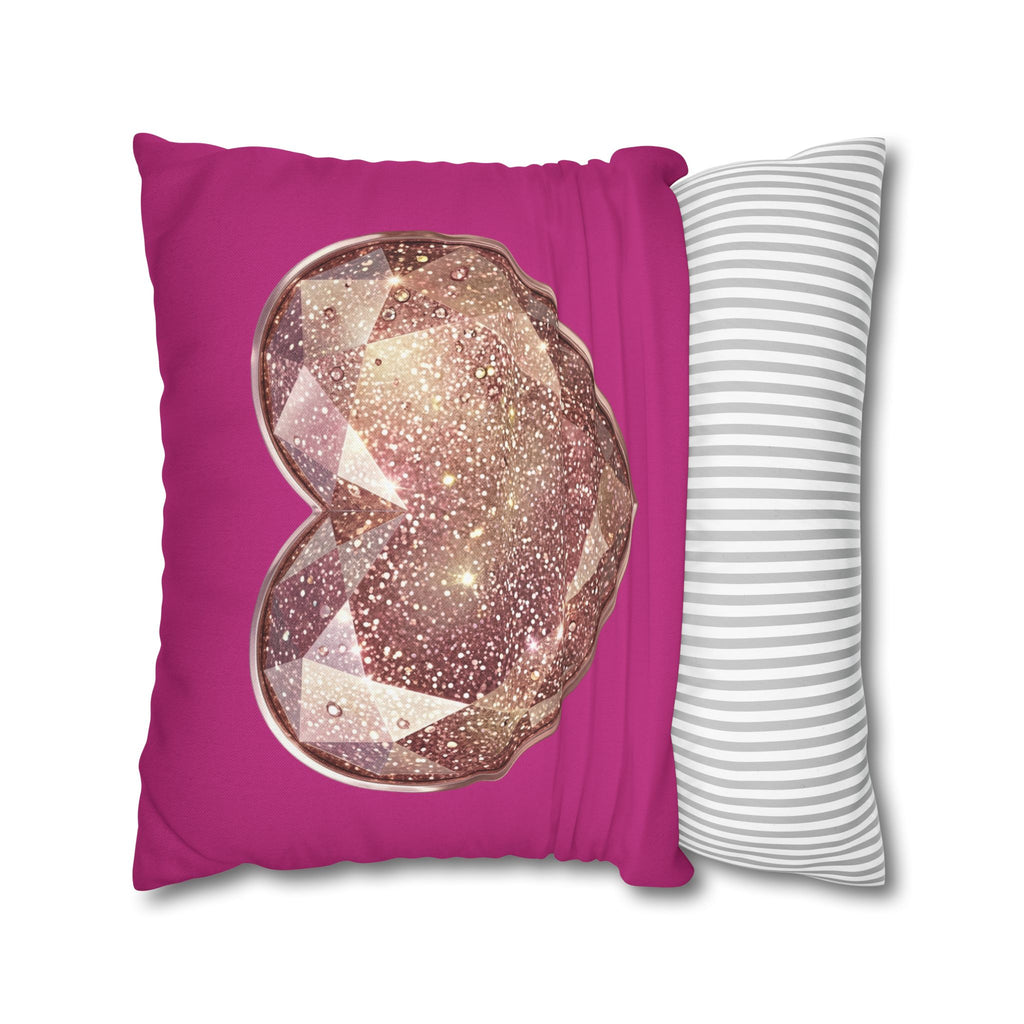 Sparkling Rose Gold Heart Throw Pillowcase- Magenta