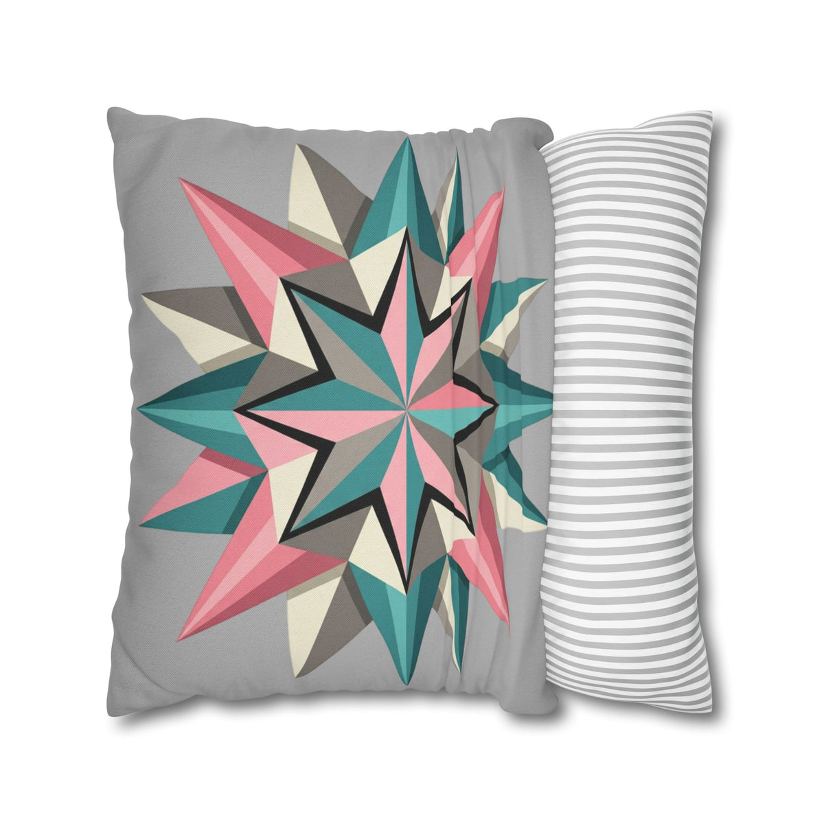 Geometric Starburst Throw Pillowcase — Pink Teal Modern Accent