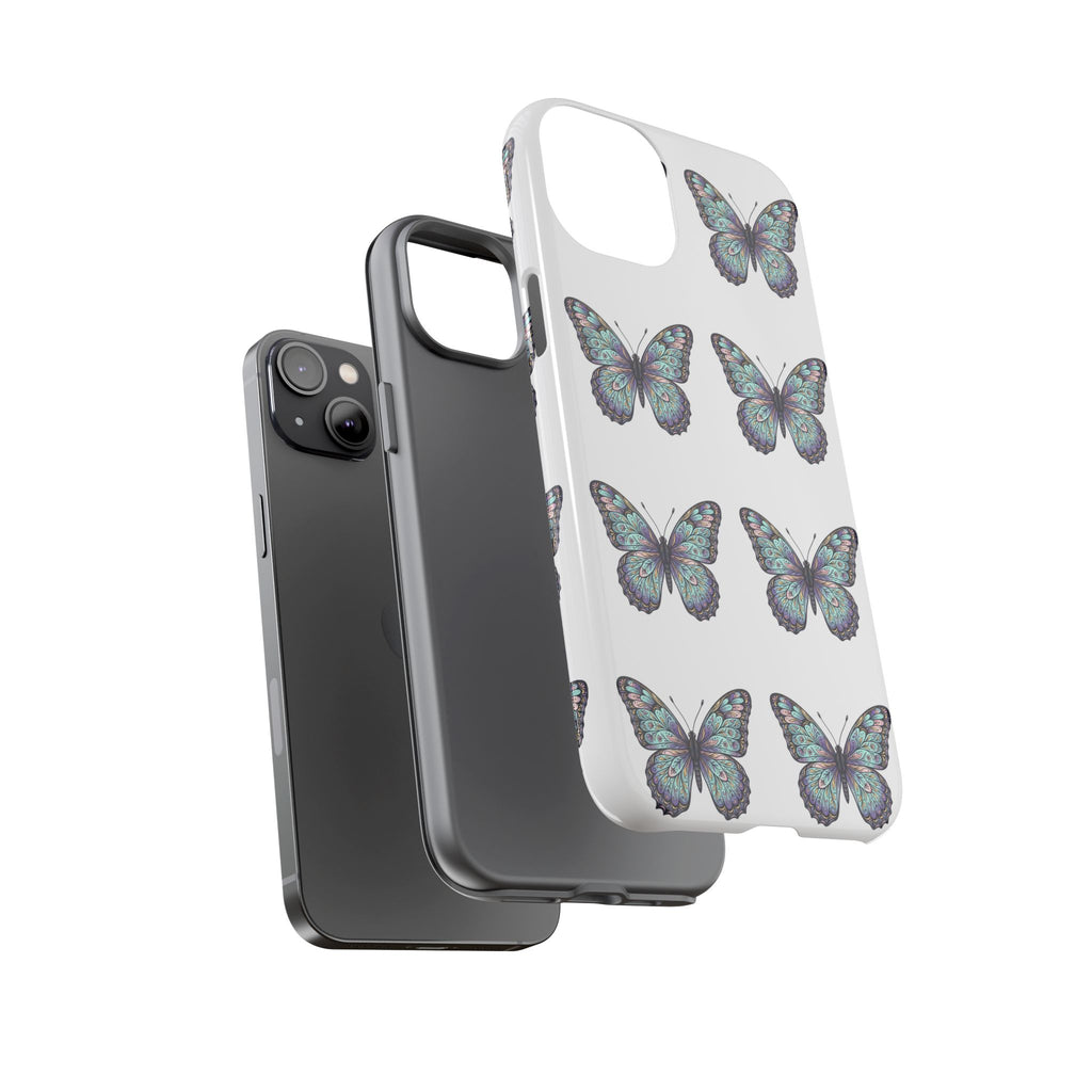 Butterfly Pattern Tough Phone Case — Vintage Teal Floral Protective Cover