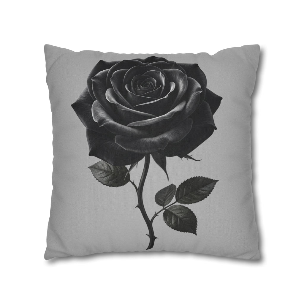 Black Rose Grey Spun Polyester Square Pillowcase