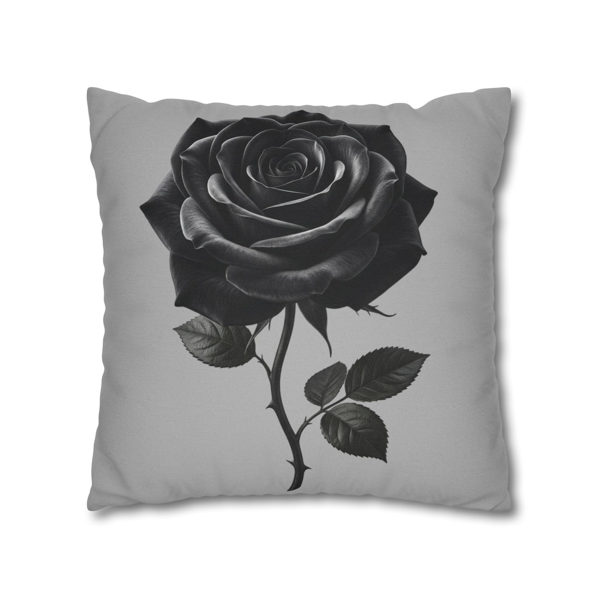 Black Rose Grey Spun Polyester Square Pillowcase